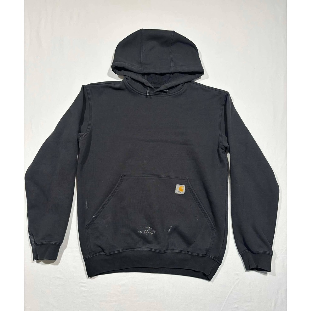 Carhartt Mens Original Fit Hoodie Black Distressed Workwear Sweatshirt Size S‎